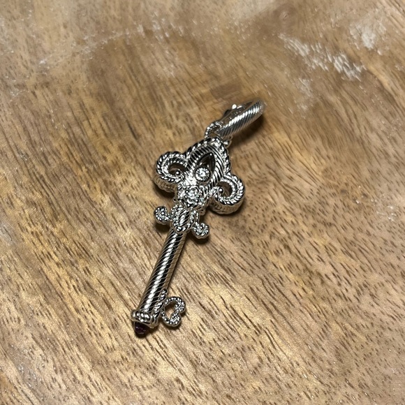 Judith Ripka Sterling Silver CZ Amethyst Fleur-de-lis Key Enhancer Pendant - Picture 2 of 16